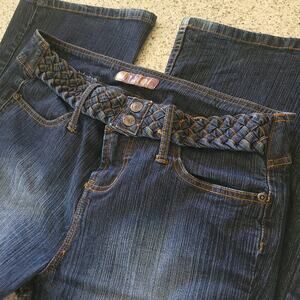 VTG Y2K l.e.i Low Rise Braided Belt Flared Leg Stretch Dark Junior Jeans✨️11